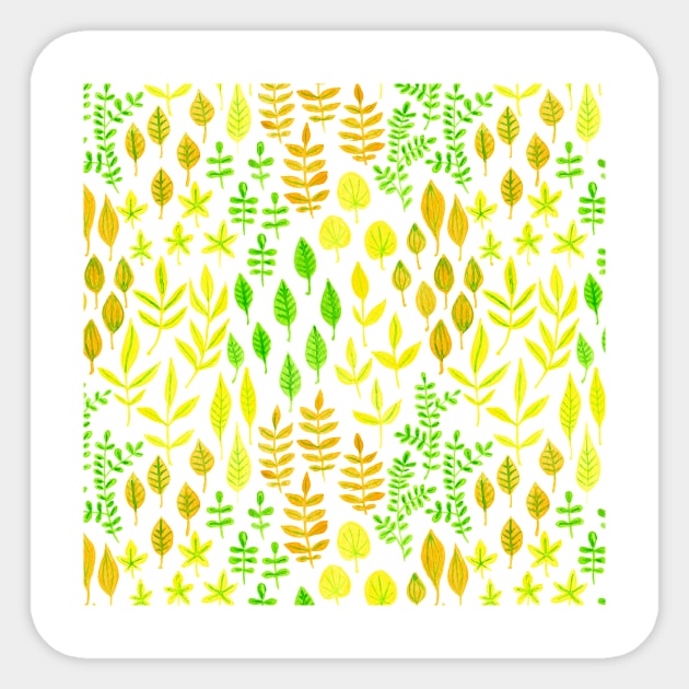 Watercolor doodle leaves pattern white Sticker by katerinamk